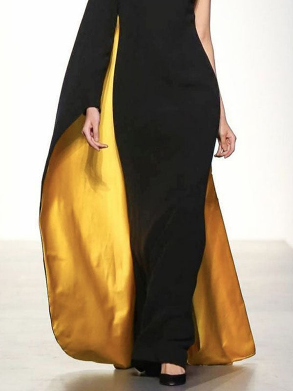 Olivia Bennet | Irregularity Asymmetric Contrast Color Round-Neck Maxi Dresses