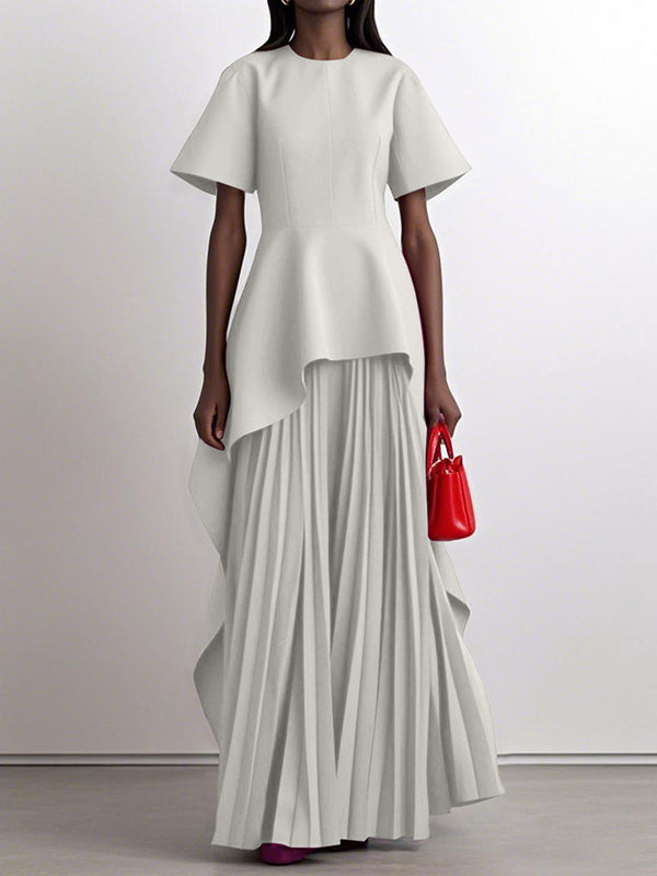 Olivia Bennet | A-Line High Waisted Pleated Solid Color Split-Joint Round-Neck Maxi Dresses