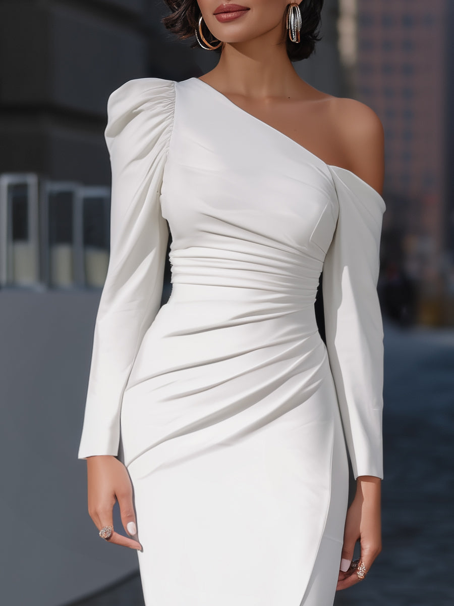 Olivia Bennet | One-Shoulder Ruched Stretch-Knit Midi Dress