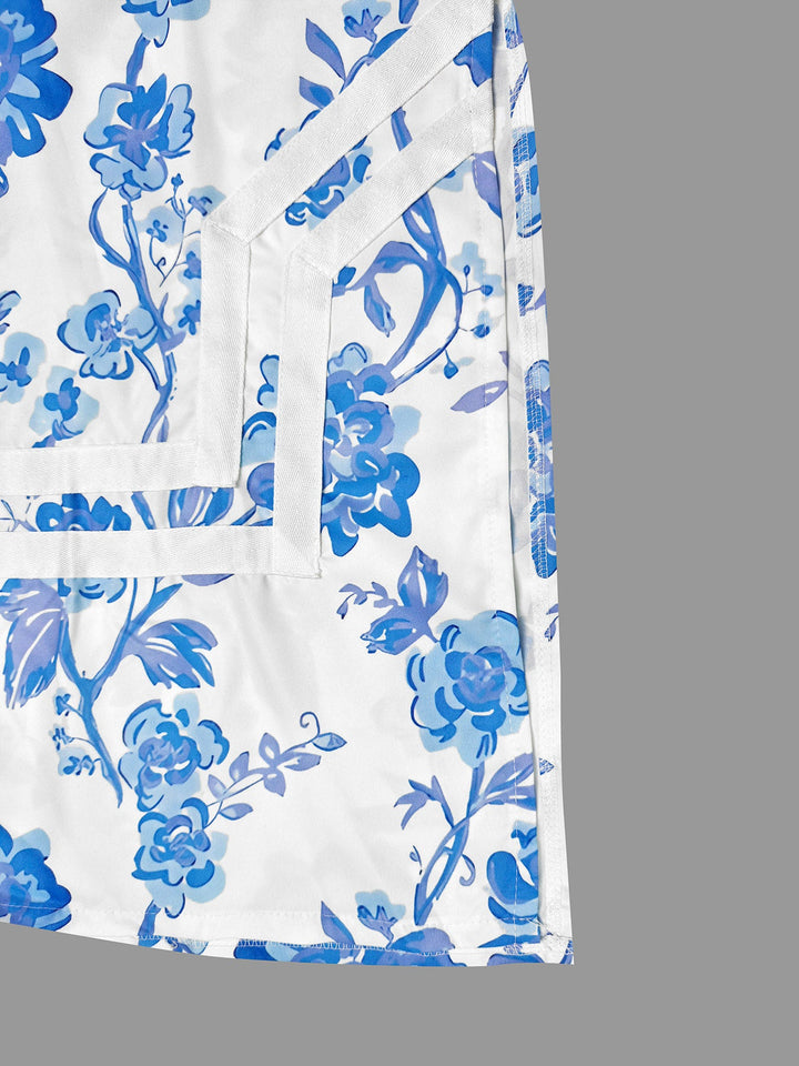 Olivia Bennet | Flared Sleeves Loose Flower Print Split-Joint Split-side Deep V-Neck Midi Dresses