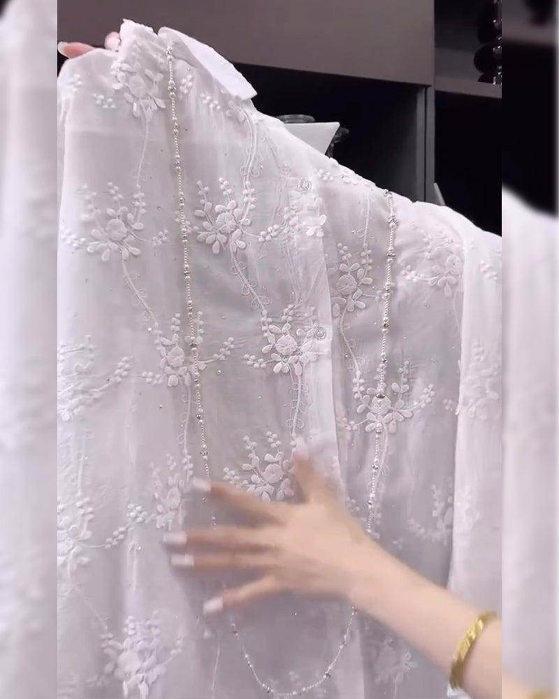 Olivia Bennet| Embroidered Shirt Solid Color Dropped Shoulders