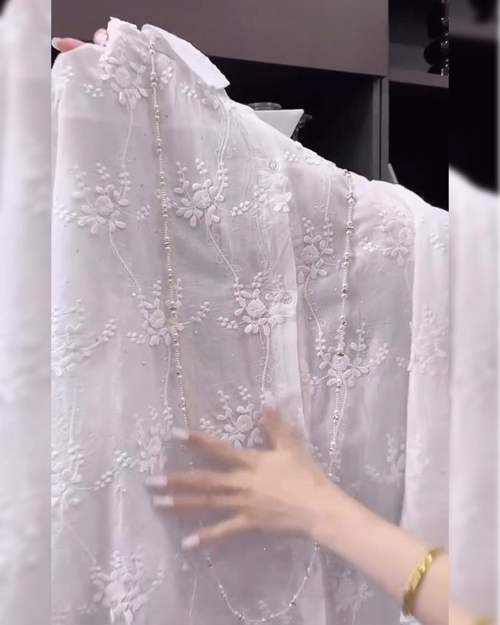 Olivia Bennet| Embroidered Shirt Solid Color Dropped Shoulders