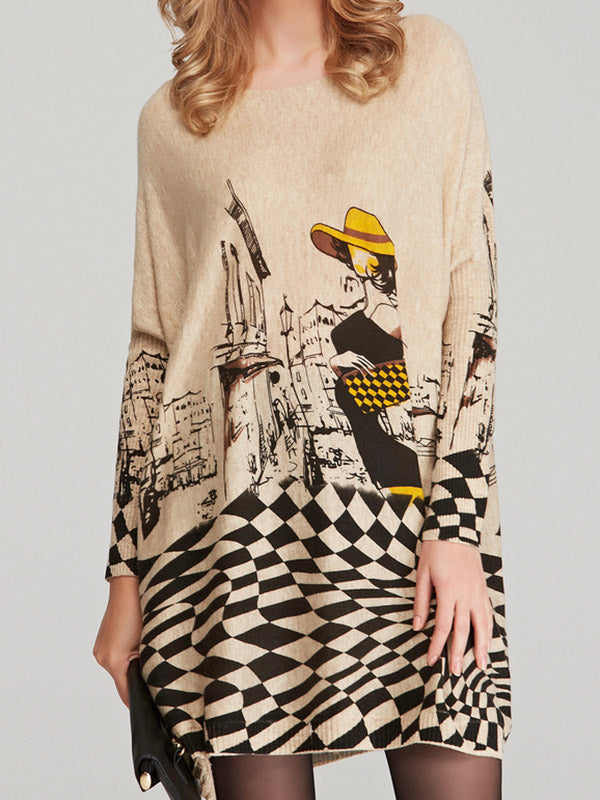 Olivia Bennet | Vintage Loose Printed Split-Joint Sweater