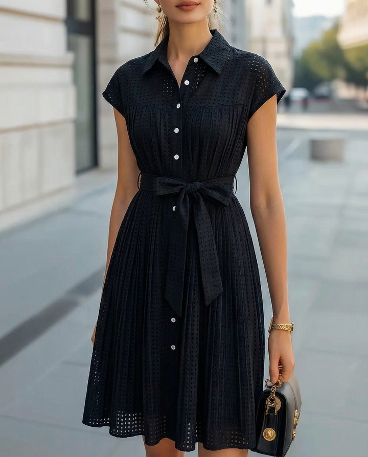 Olivia Bennet | Ivory Sheer Pleated Chiffon Midi Dress