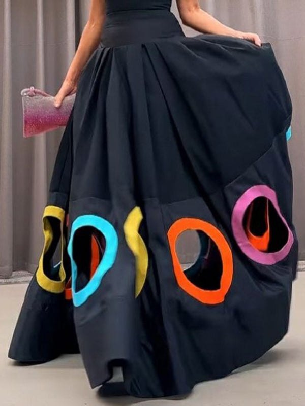 Olivia Bennet | Sleeveless Hollow Pleated Split-Joint Round-neck Maxi Dresses