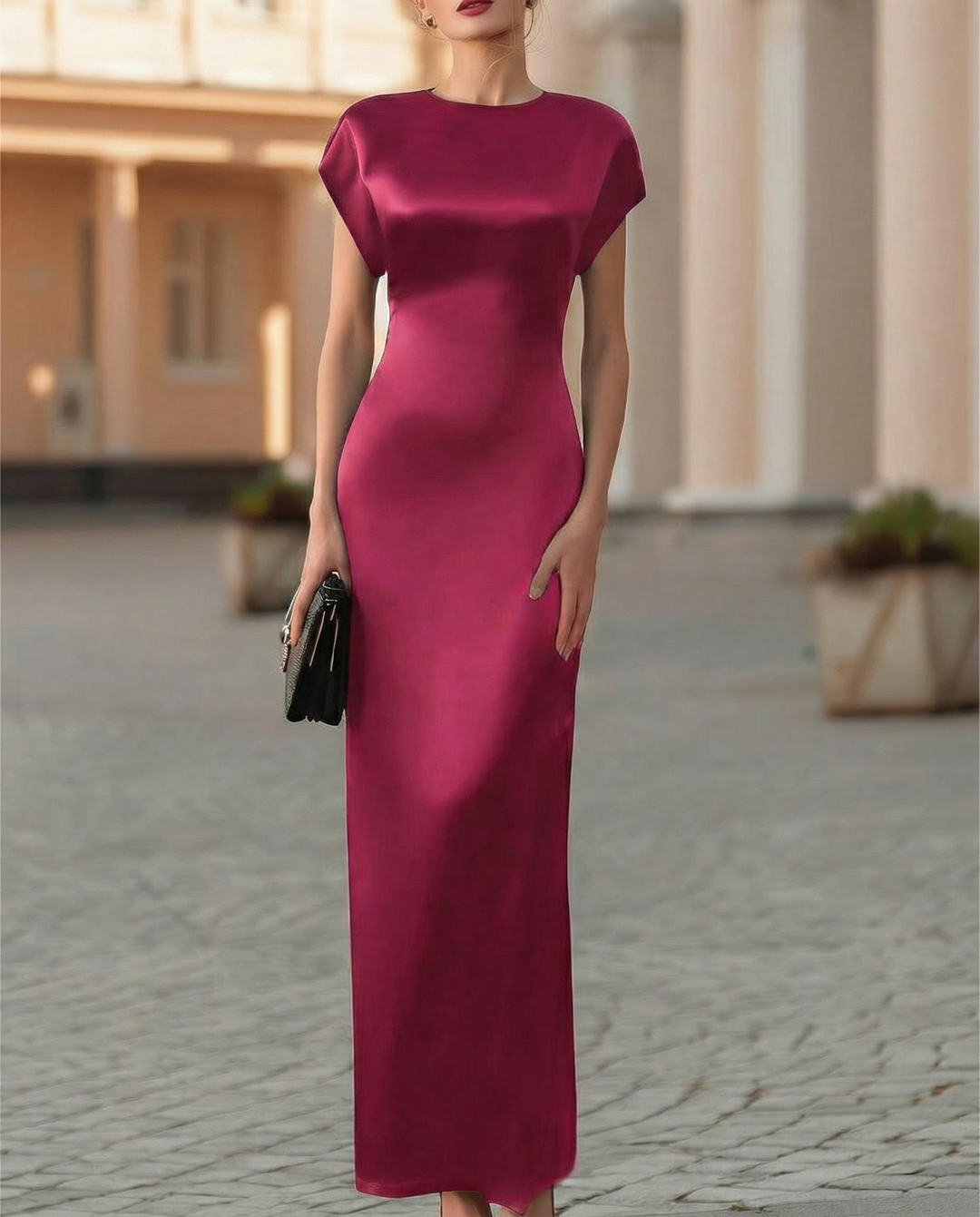 Olivia Bennet | Black Waist-Tie Column Cut Satin Midi Dress
