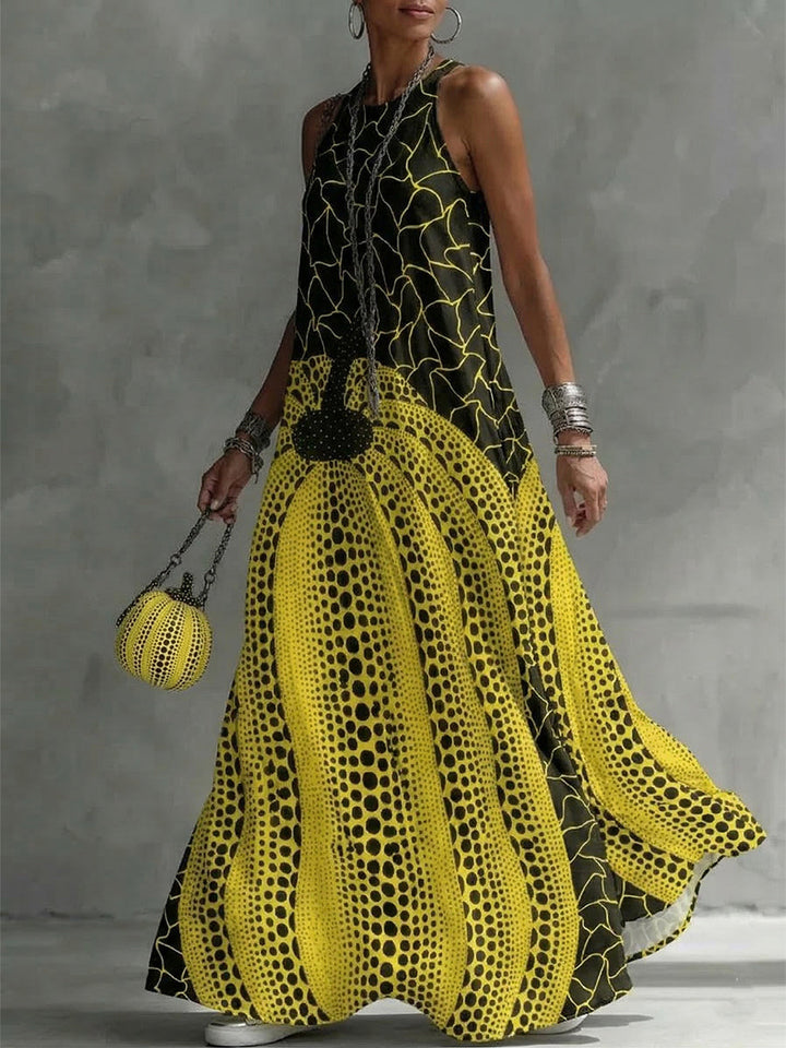 Olivia Bennet | Loose Sleeveless Pockets Polka-Dot Printed Round-Neck Maxi Dresses