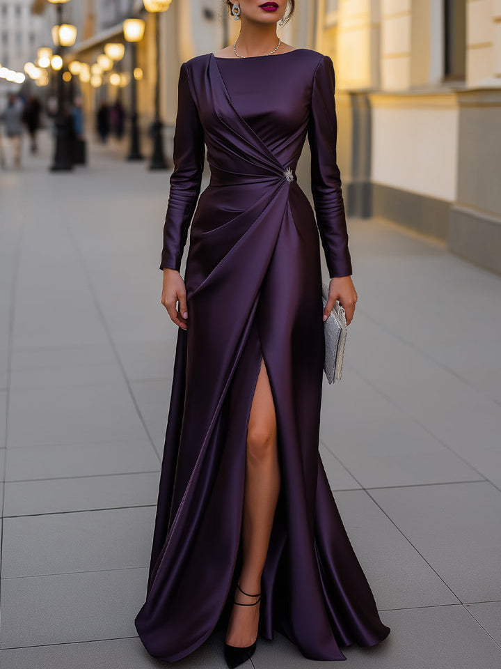 Olivia Bennet | Asymmetric Draped Satin Evening Gown