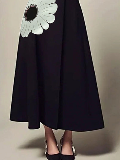 Olivia Bennet | A-Line Long Sleeves Flower Print High Neck Midi Dresses