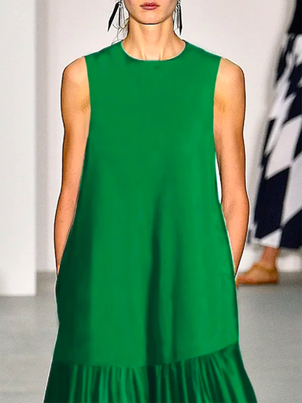 Olivia Bennet | A-line Loose Solid Color Split-Joint Round-neck Maxi Dresses
