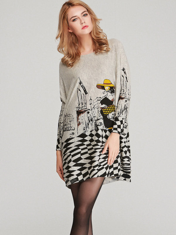 Olivia Bennet | Vintage Loose Printed Split-Joint Sweater