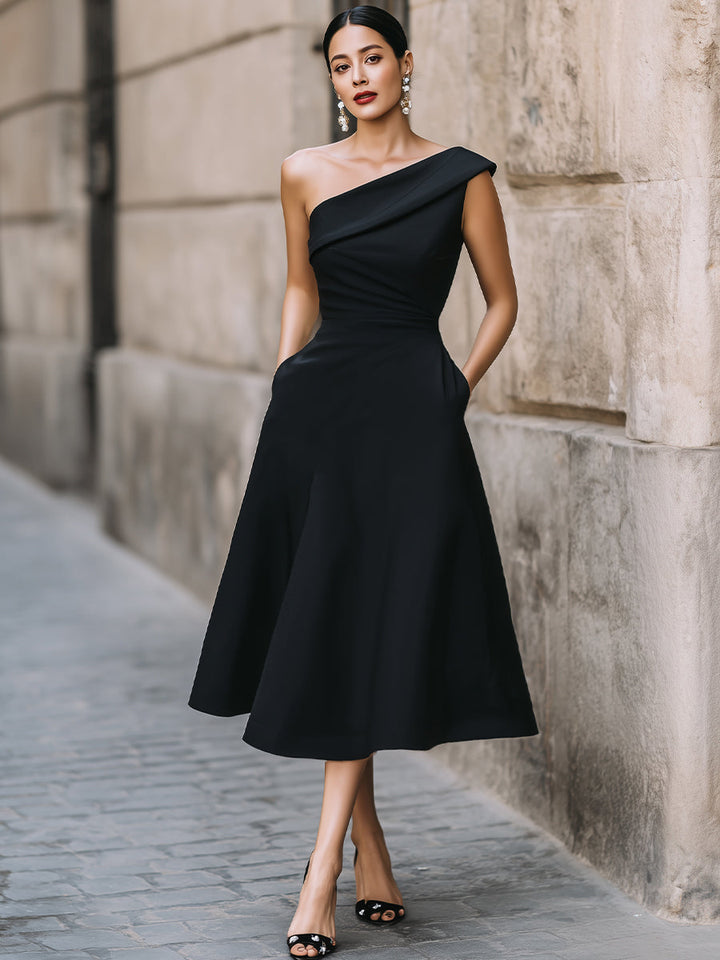 Olivia Bennet | Elegant One-Shoulder A-Line Cocktail Dress