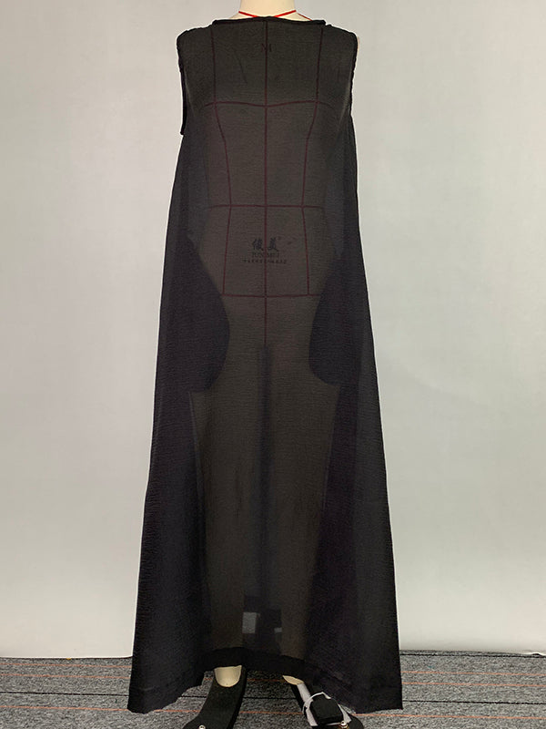Olivia Bennet | A-Line Loose Pockets See-Through Solid Color Round-Neck Cover-Up Midi Dresses