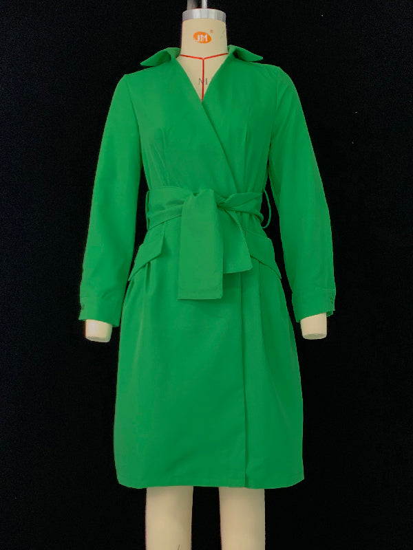 Olivia Bennet | Long Sleeves Solid Color Tied Waist Deep V-Neck Mini Dresses