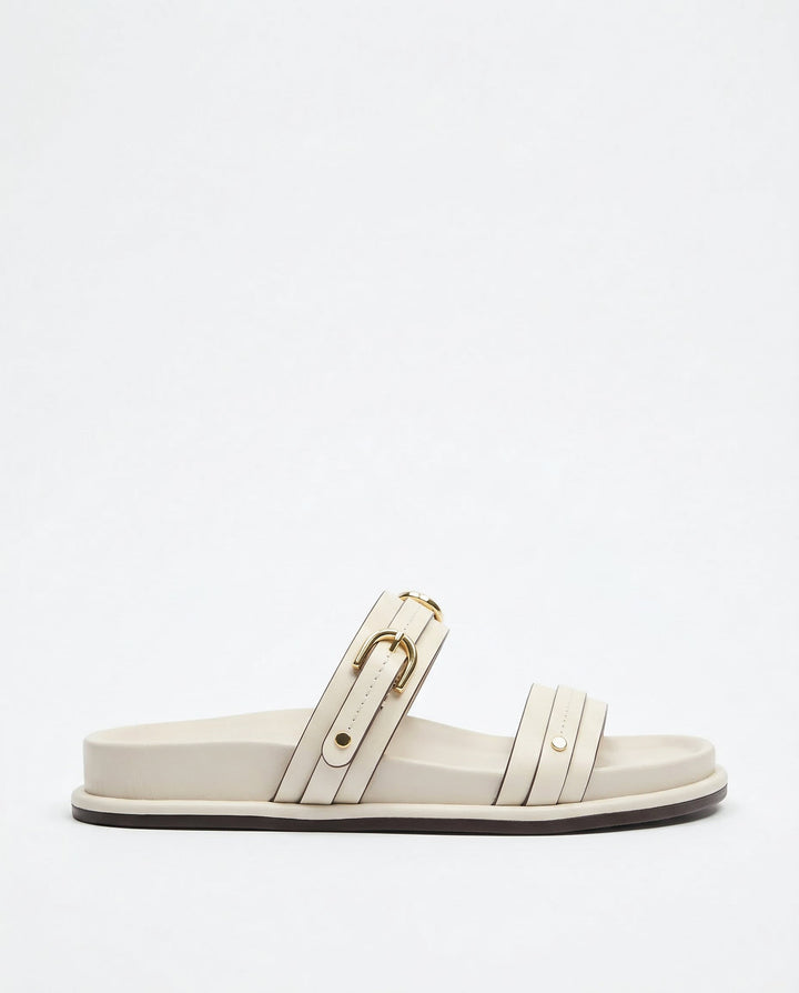 Olivia Bennet | Twin Strap Flats for Women in Natural Material