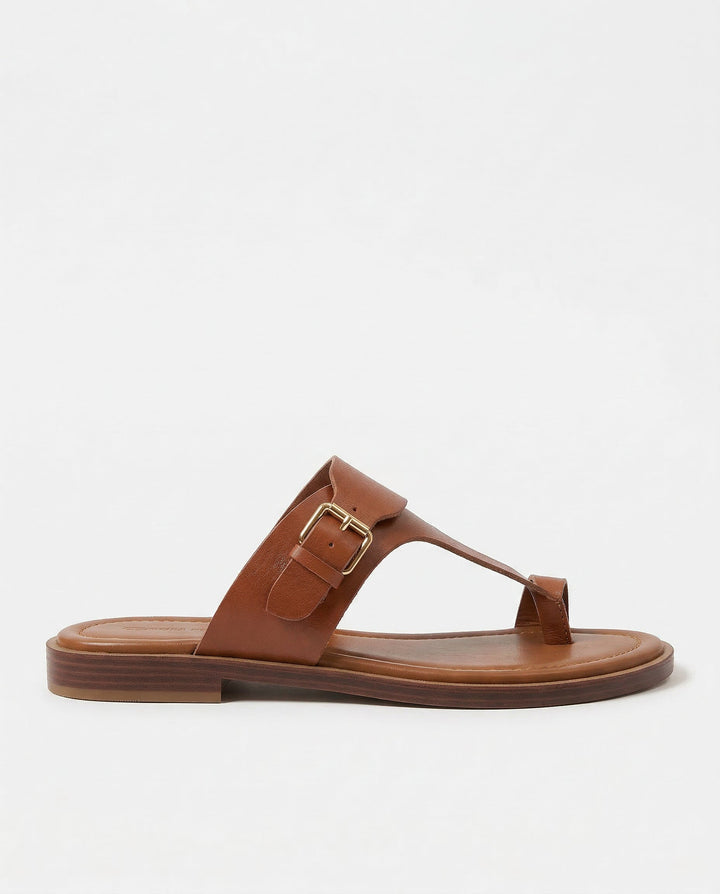Olivia Bennet | Leather Buckle Sandal for Women in Natural Color