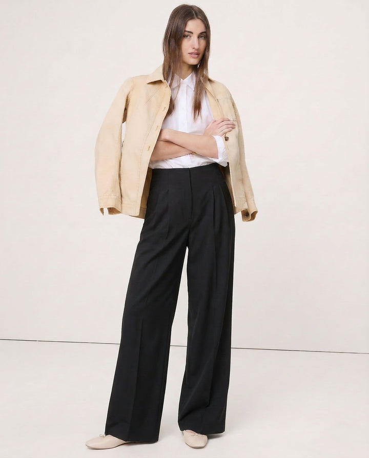 Olivia Bennet | Wide Leg Draped Pants for Women in Soft Fabric, Black