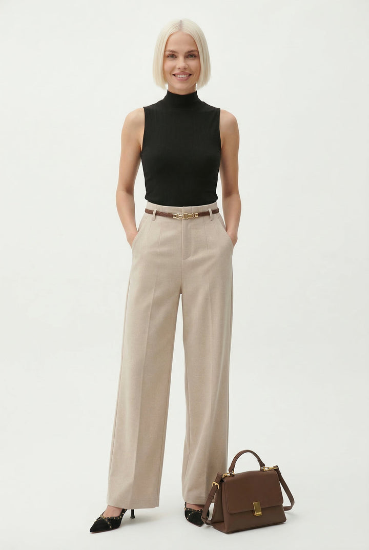 Olivia Bennet | Wide Leg Wool Trousers for Women in Black