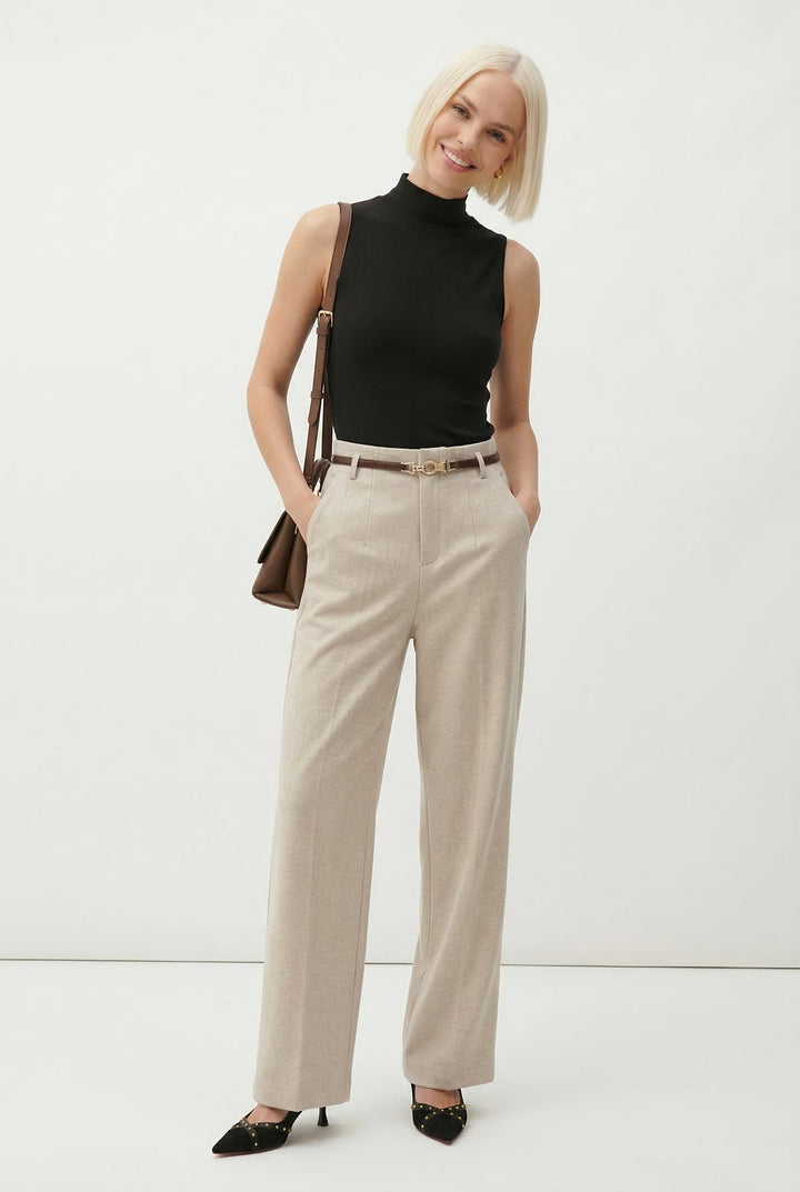 Olivia Bennet | Wide Leg Wool Trousers for Women in Black