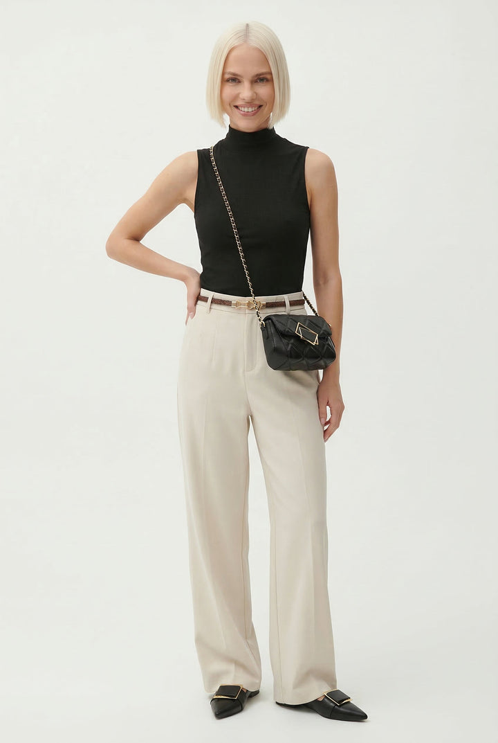 Olivia Bennet | Wide Leg Wool Trousers for Women in Black