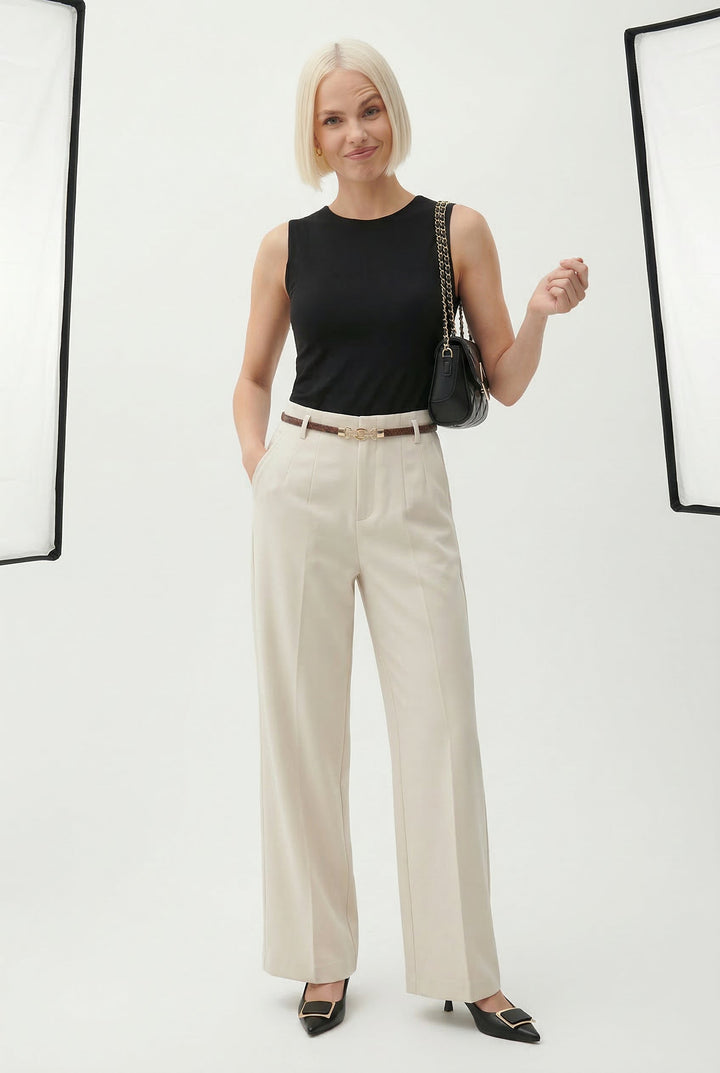 Olivia Bennet | Wide Leg Wool Trousers for Women in Black