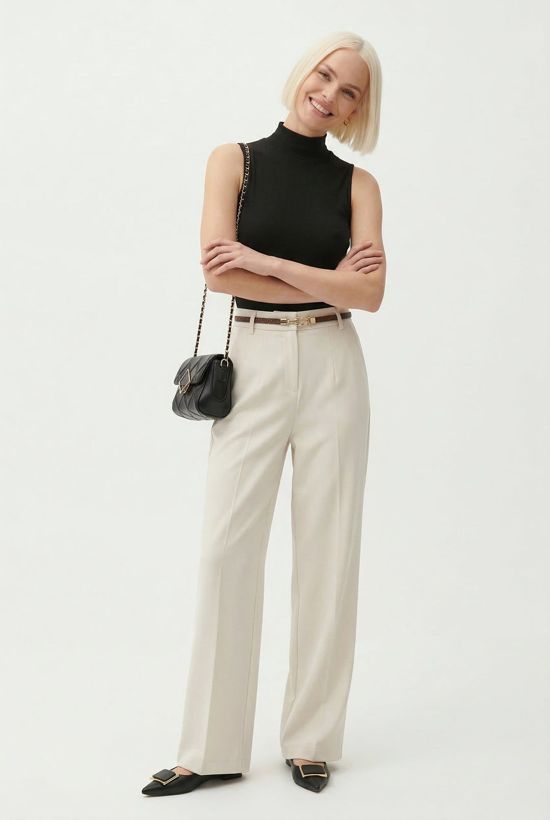 Olivia Bennet | Wide Leg Wool Trousers for Women in Black