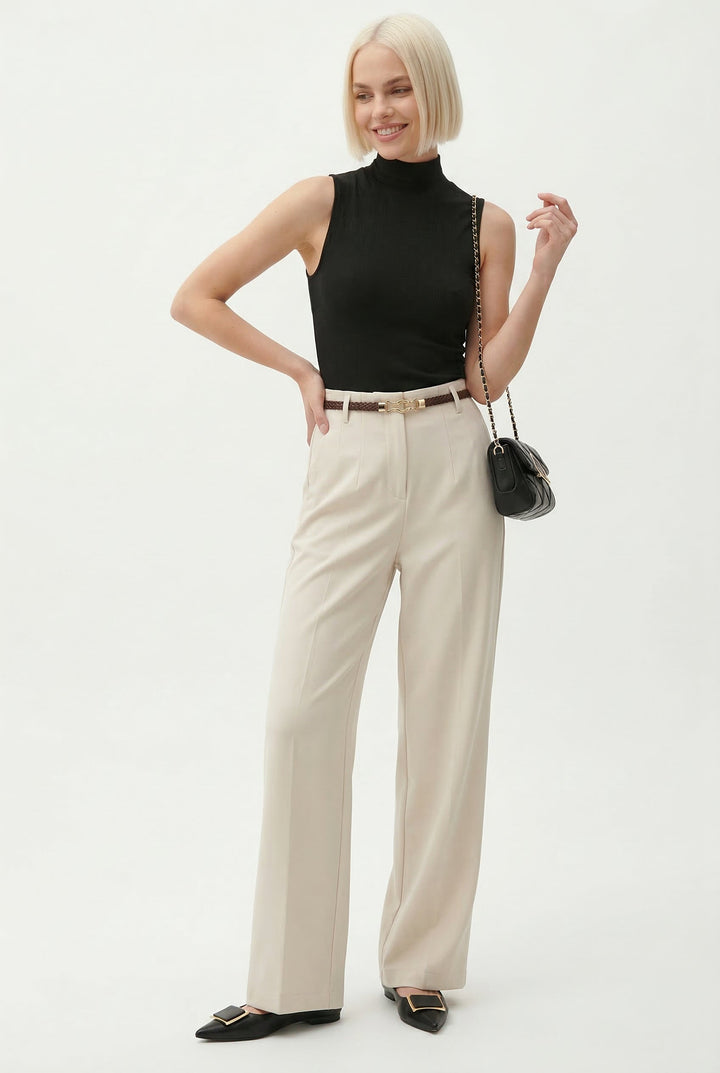 Olivia Bennet | Wide Leg Wool Trousers for Women in Black