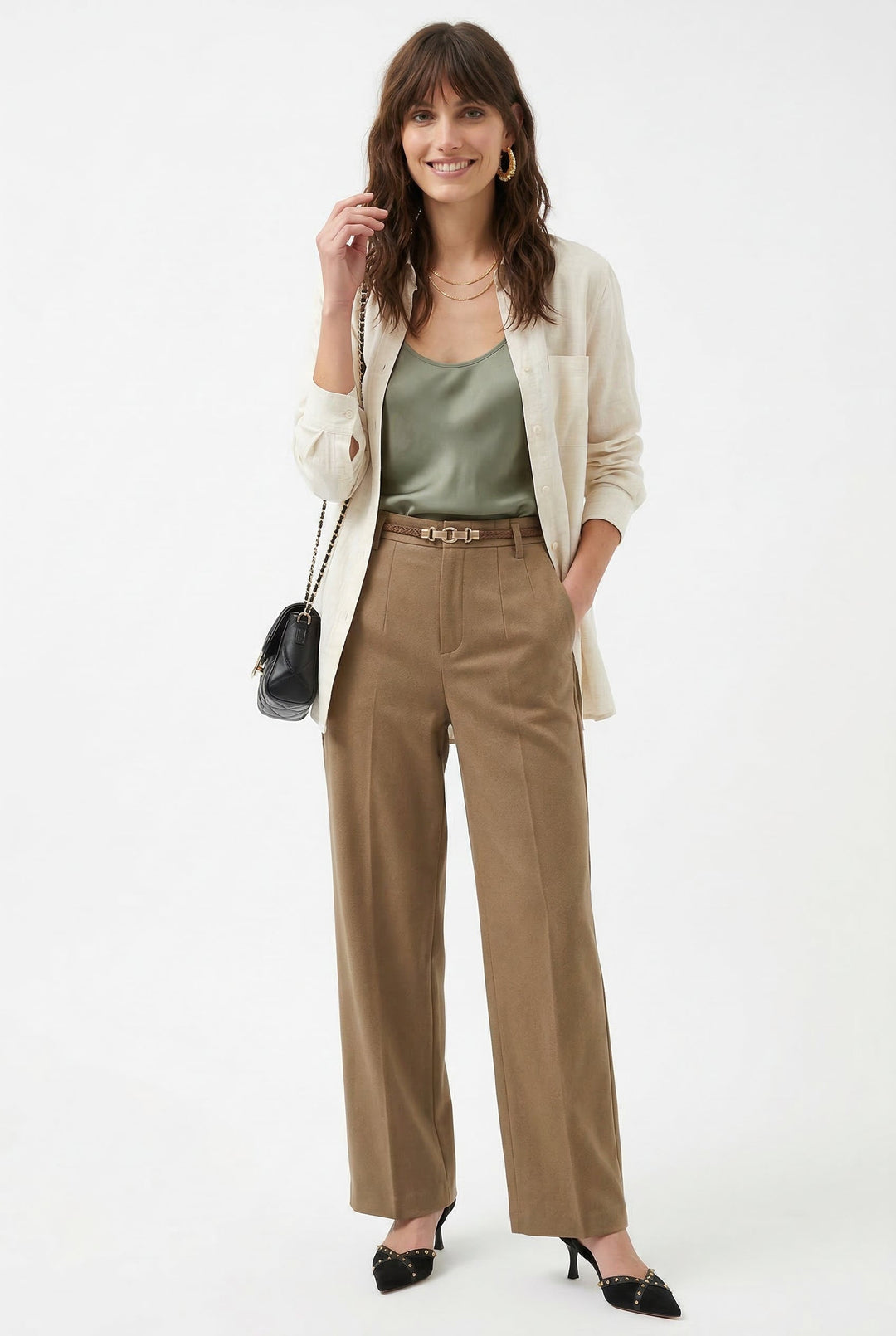 Olivia Bennet | Wide Leg Wool Trousers for Women in Black