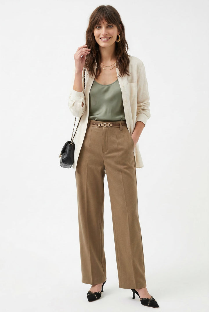Olivia Bennet | Wide Leg Wool Trousers for Women in Black