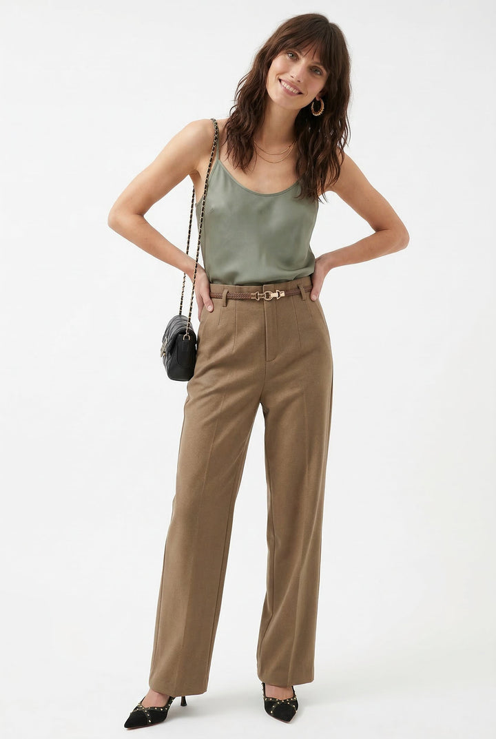 Olivia Bennet | Wide Leg Wool Trousers for Women in Black