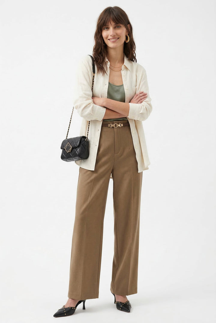 Olivia Bennet | Wide Leg Wool Trousers for Women in Black