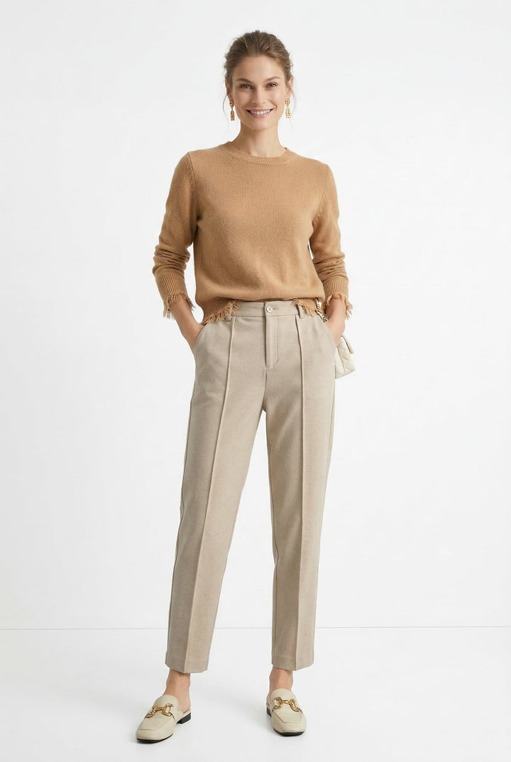Olivia Bennet | Trousers for Women in Natural Fabric, Slim Fit, Gray, Contemporary Style