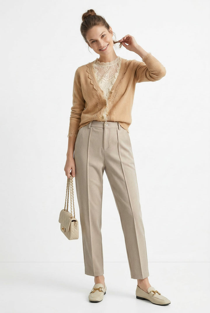 Olivia Bennet | Trousers for Women in Natural Fabric, Slim Fit, Gray, Contemporary Style