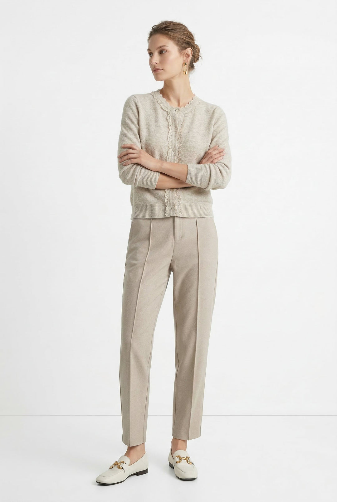 Olivia Bennet | Trousers for Women in Natural Fabric, Slim Fit, Gray, Contemporary Style