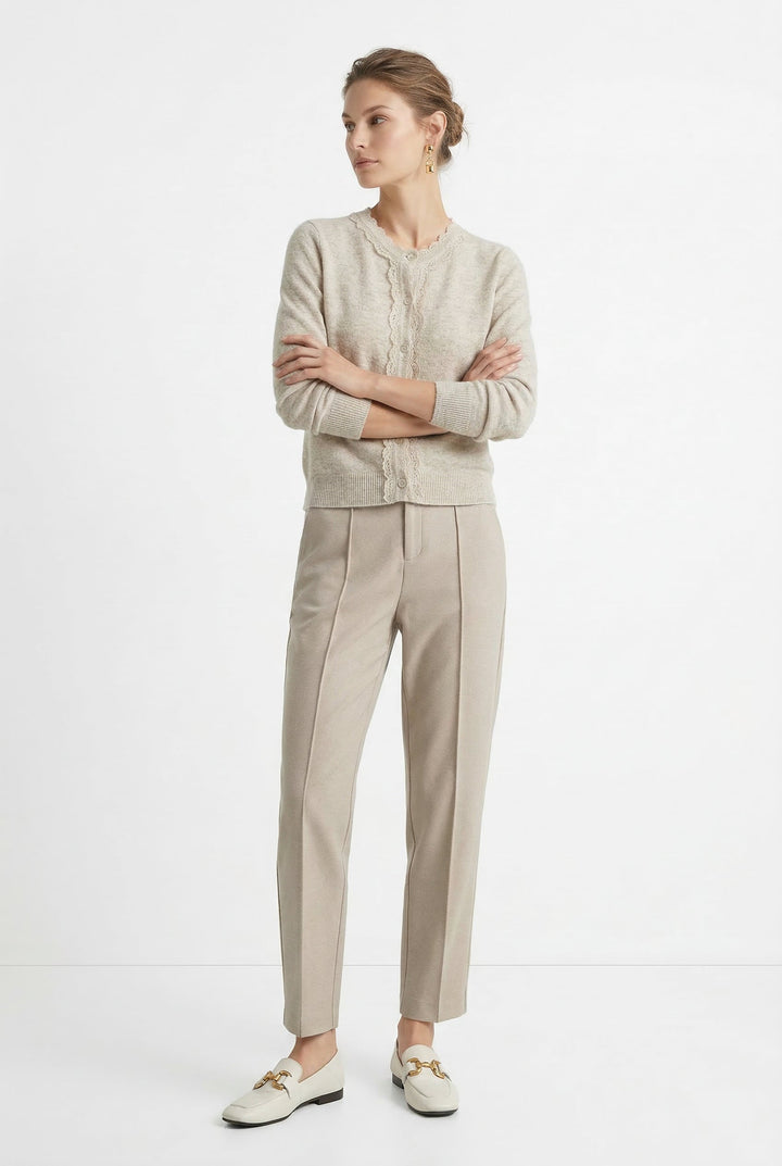 Olivia Bennet | Trousers for Women in Natural Fabric, Slim Fit, Gray, Contemporary Style