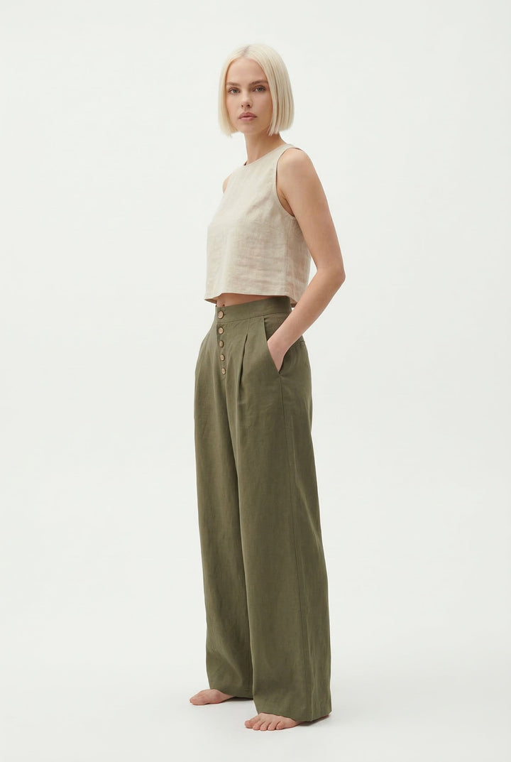 Olivia Bennet | Cotton Wide-Leg Pant for Women in Natural