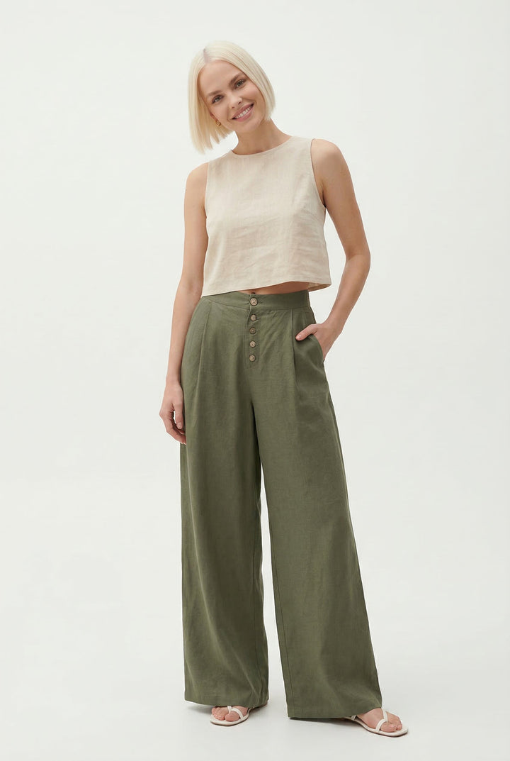 Olivia Bennet | Cotton Wide-Leg Pant for Women in Natural