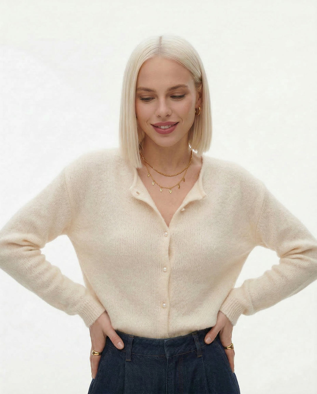 Olivia Bennet | Knit Top for Women in Natural Fiber, Relaxed Fit, Cream Color