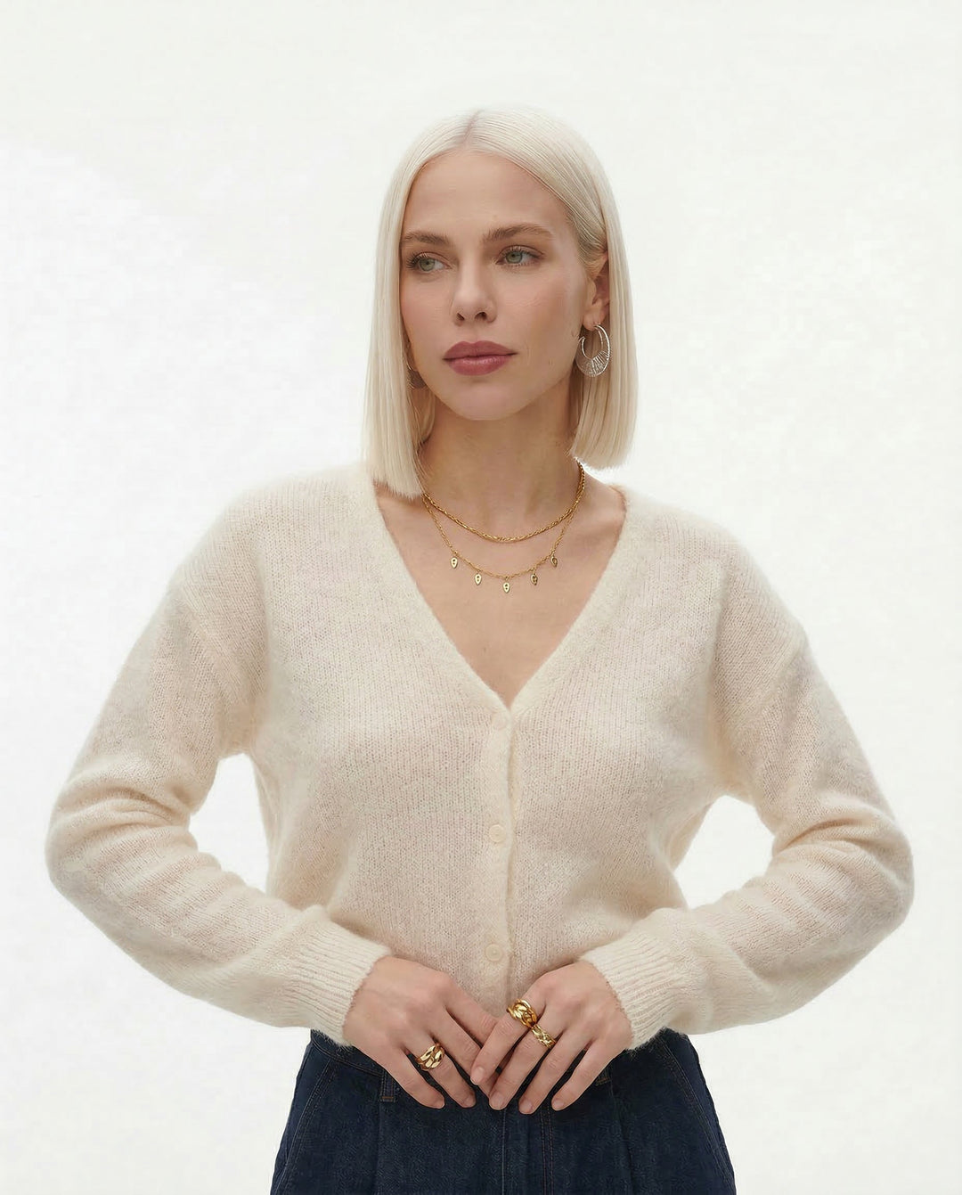 Olivia Bennet | Knit Top for Women in Natural Fiber, Relaxed Fit, Cream Color