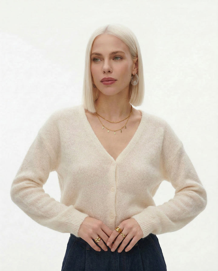Olivia Bennet | Knit Top for Women in Natural Fiber, Relaxed Fit, Cream Color