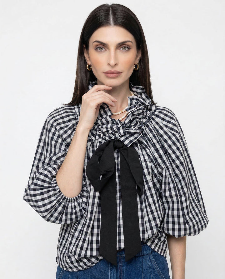 Olivia Bennet | Puffed Cotton Blouse for Women in White