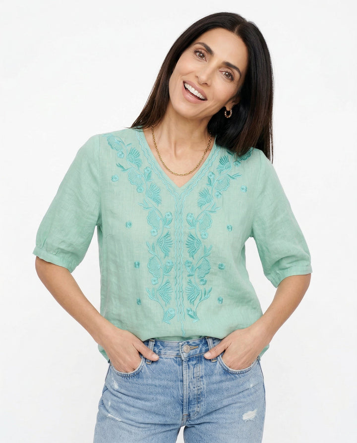 Olivia Bennet | V-Neck Cotton Blouse for Women in White