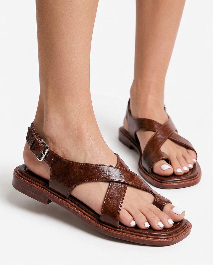 Olivia Bennet | Leather Cross Sandals for Women