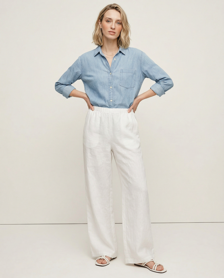 Olivia Bennet | Wide Leg Linen Pant for Women in Natural Color