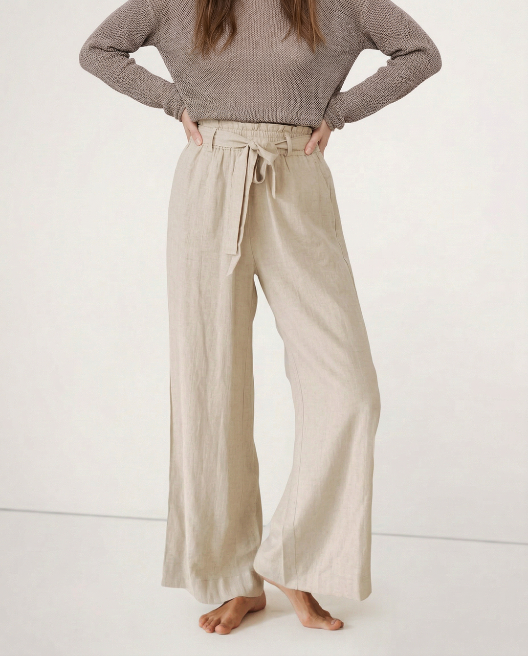 Olivia Bennet | Linen Wide Leg Pant for Women in Ruffle Style