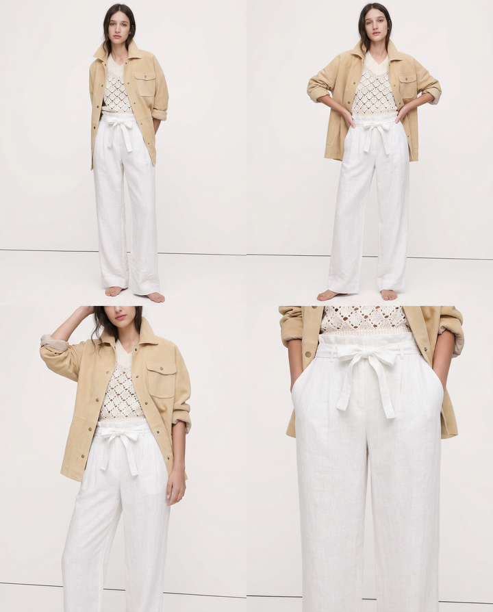 Olivia Bennet | Linen Wide Leg Pant for Women in Ruffle Style