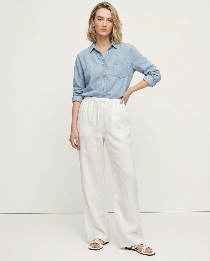Olivia Bennet | Wide Leg Linen Pant for Women in Natural Color