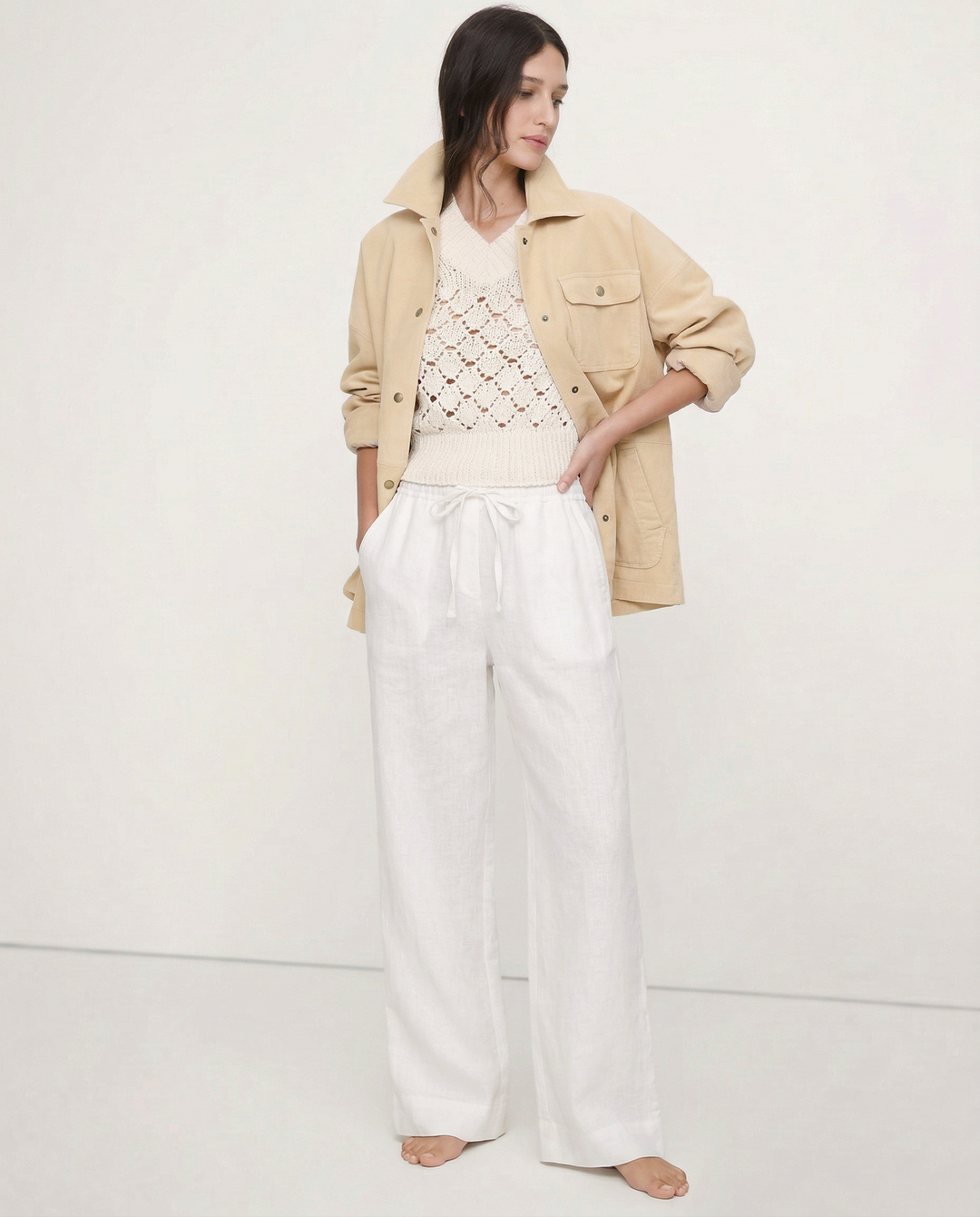 Olivia Bennet | Linen Wide Leg Pant for Women in Ruffle Style