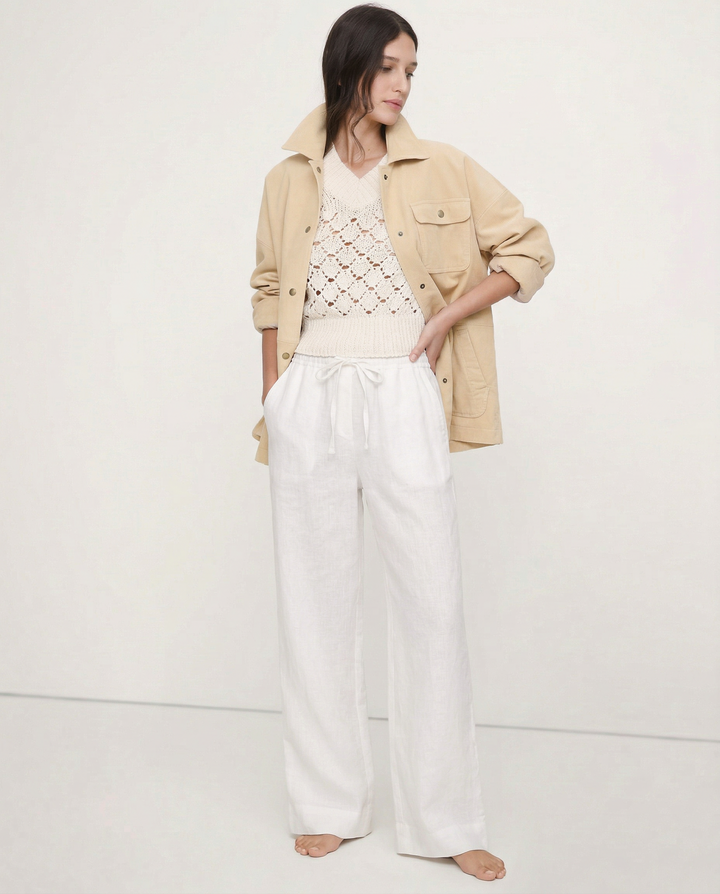 Olivia Bennet | Linen Wide Leg Pant for Women in Ruffle Style