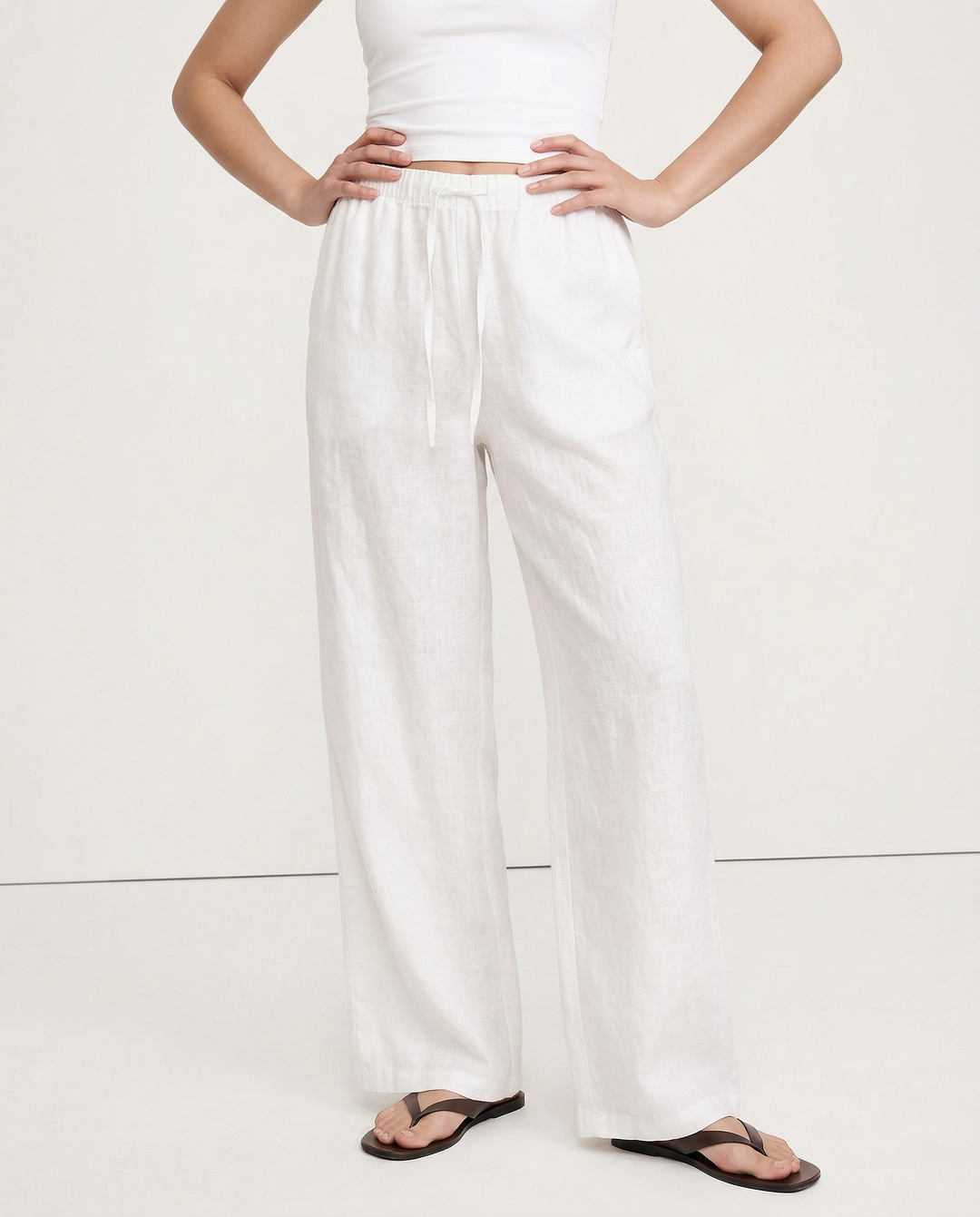 Olivia Bennet | Wide Leg Linen Pant for Women in Natural Color